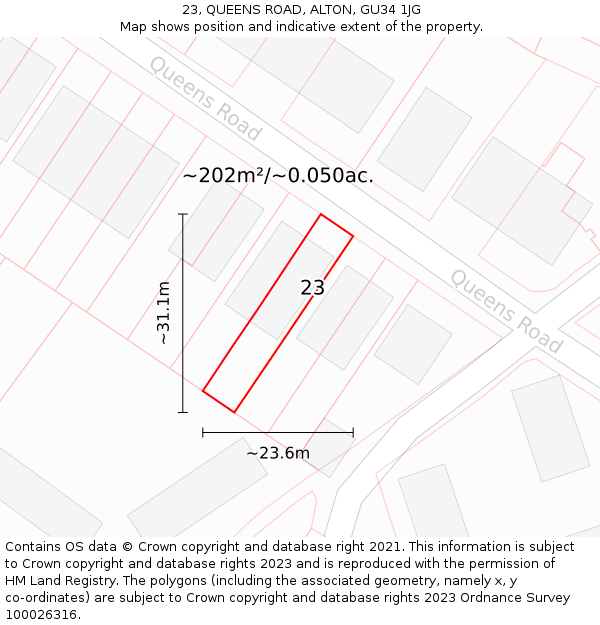 23, QUEENS ROAD, ALTON, GU34 1JG: Plot and title map