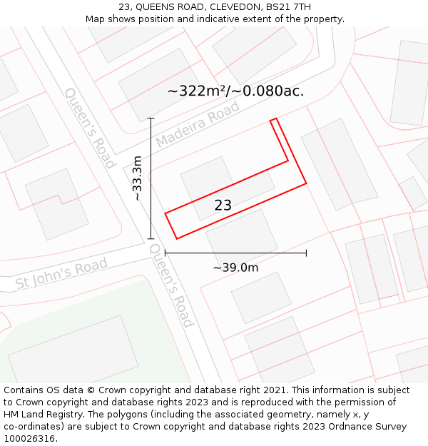 23, QUEENS ROAD, CLEVEDON, BS21 7TH: Plot and title map