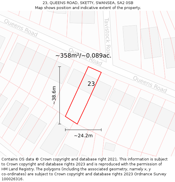 23, QUEENS ROAD, SKETTY, SWANSEA, SA2 0SB: Plot and title map