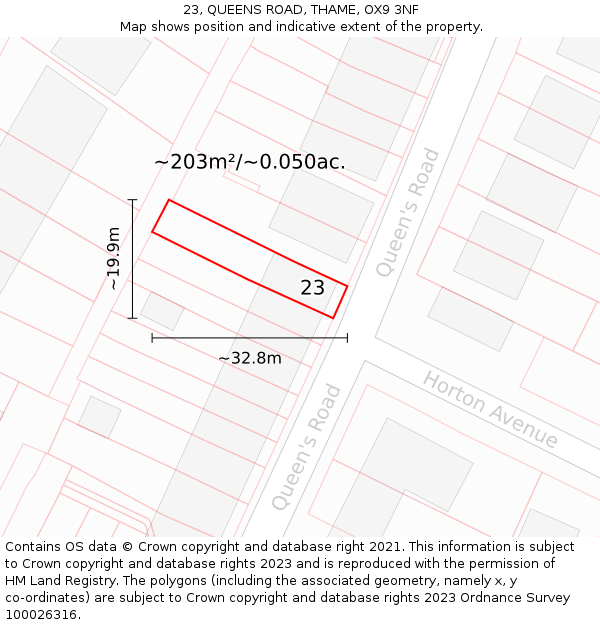23, QUEENS ROAD, THAME, OX9 3NF: Plot and title map