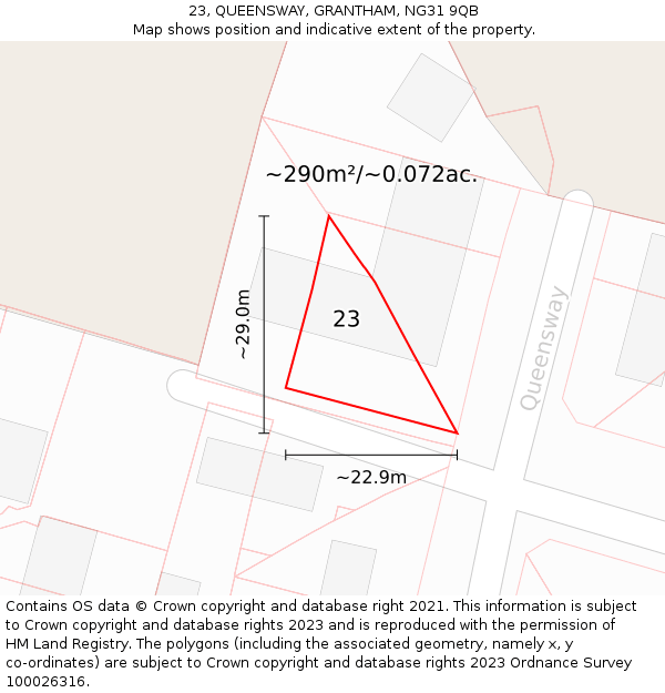 23, QUEENSWAY, GRANTHAM, NG31 9QB: Plot and title map
