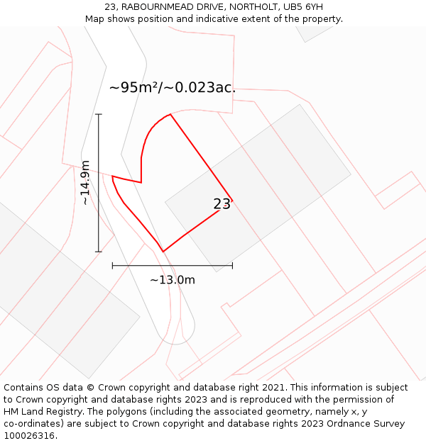 23, RABOURNMEAD DRIVE, NORTHOLT, UB5 6YH: Plot and title map