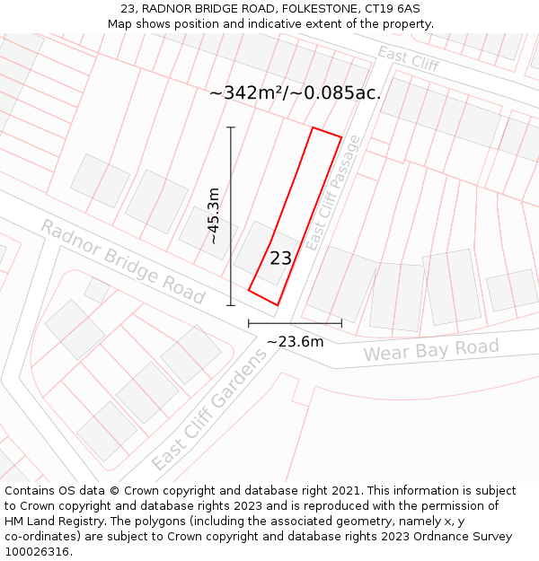 23, RADNOR BRIDGE ROAD, FOLKESTONE, CT19 6AS: Plot and title map