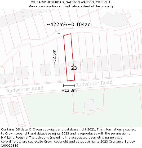 23, RADWINTER ROAD, SAFFRON WALDEN, CB11 3HU: Plot and title map