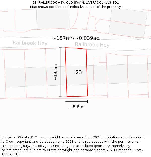 23, RAILBROOK HEY, OLD SWAN, LIVERPOOL, L13 1DL: Plot and title map