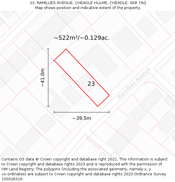 23, RAMILLIES AVENUE, CHEADLE HULME, CHEADLE, SK8 7AQ: Plot and title map