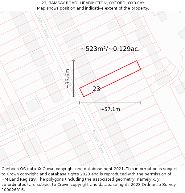 23, RAMSAY ROAD, HEADINGTON, OXFORD, OX3 8AY: Plot and title map