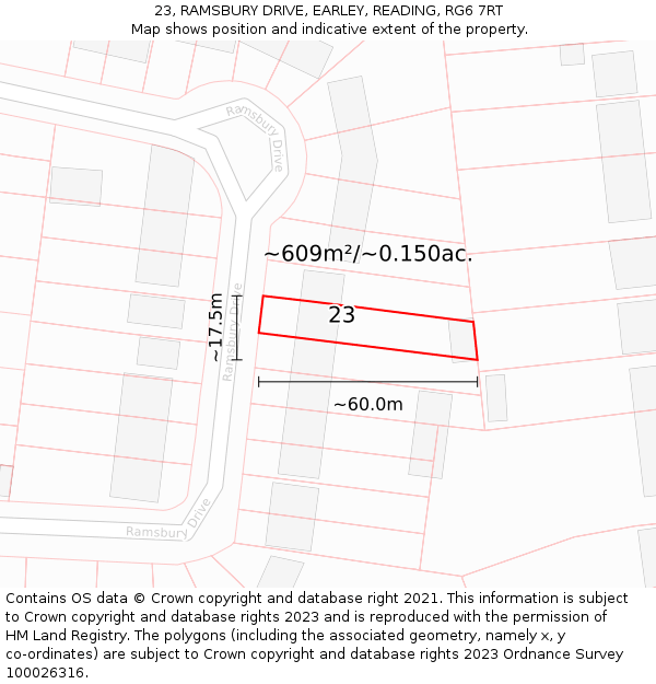 23, RAMSBURY DRIVE, EARLEY, READING, RG6 7RT: Plot and title map