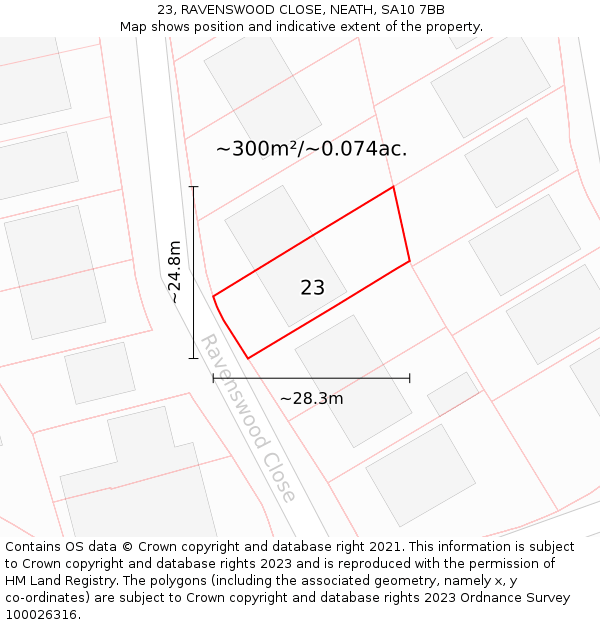 23, RAVENSWOOD CLOSE, NEATH, SA10 7BB: Plot and title map