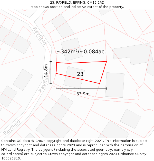 23, RAYFIELD, EPPING, CM16 5AD: Plot and title map