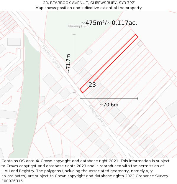 23, REABROOK AVENUE, SHREWSBURY, SY3 7PZ: Plot and title map