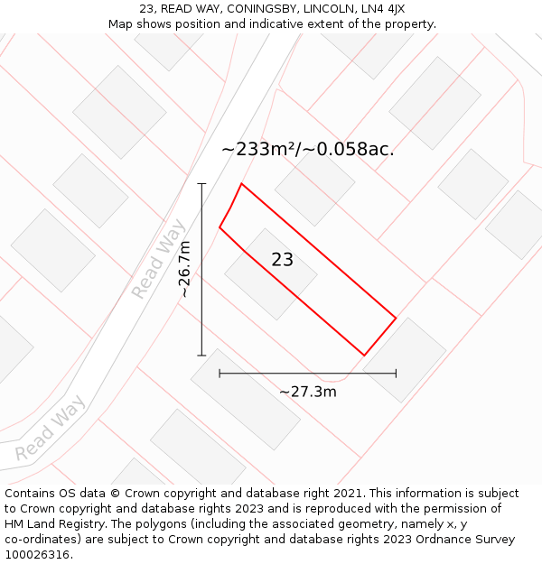 23, READ WAY, CONINGSBY, LINCOLN, LN4 4JX: Plot and title map