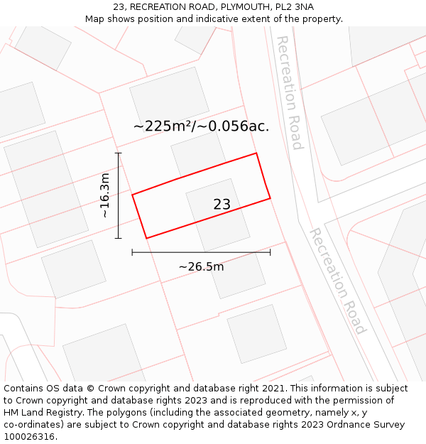 23, RECREATION ROAD, PLYMOUTH, PL2 3NA: Plot and title map