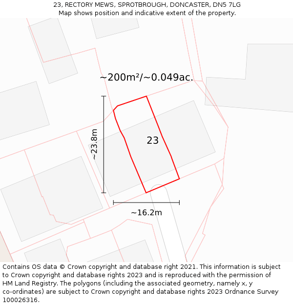 23, RECTORY MEWS, SPROTBROUGH, DONCASTER, DN5 7LG: Plot and title map