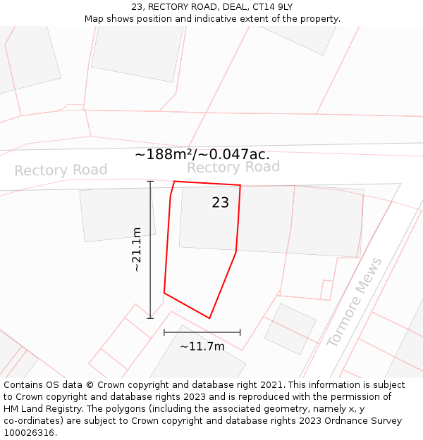 23, RECTORY ROAD, DEAL, CT14 9LY: Plot and title map