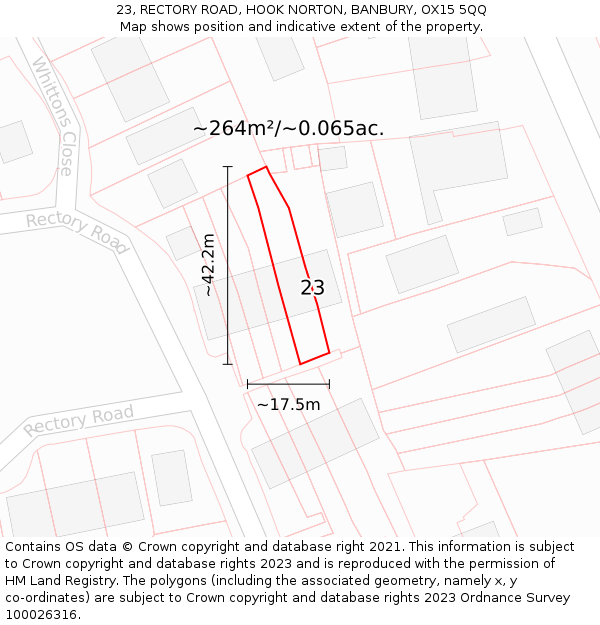 23, RECTORY ROAD, HOOK NORTON, BANBURY, OX15 5QQ: Plot and title map