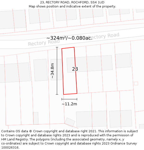 23, RECTORY ROAD, ROCHFORD, SS4 1UD: Plot and title map