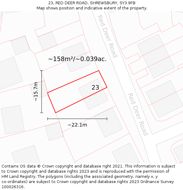 23, RED DEER ROAD, SHREWSBURY, SY3 9FB: Plot and title map