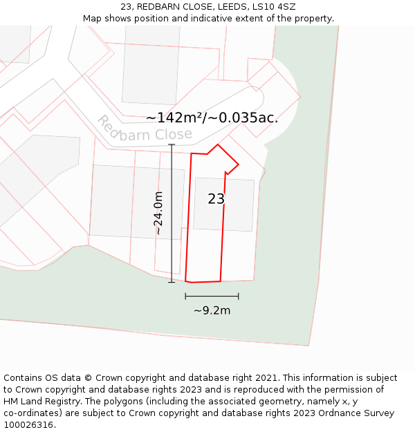 23, REDBARN CLOSE, LEEDS, LS10 4SZ: Plot and title map