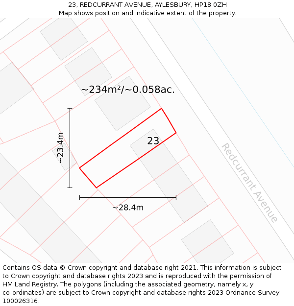 23, REDCURRANT AVENUE, AYLESBURY, HP18 0ZH: Plot and title map