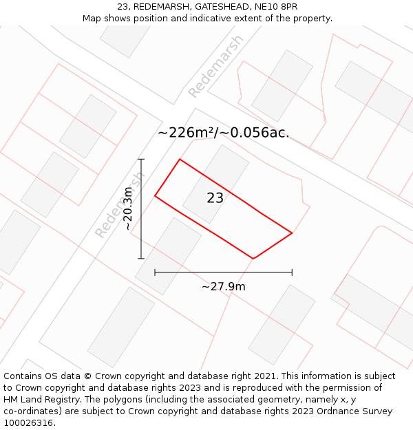 23, REDEMARSH, GATESHEAD, NE10 8PR: Plot and title map