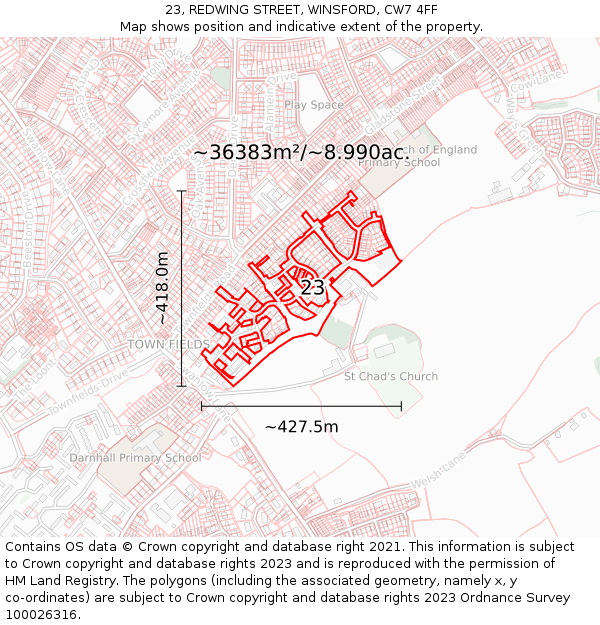 23, REDWING STREET, WINSFORD, CW7 4FF: Plot and title map