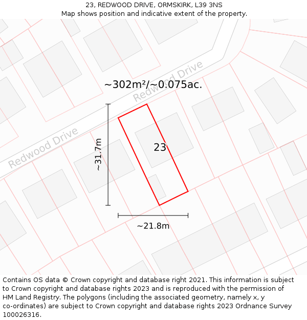 23, REDWOOD DRIVE, ORMSKIRK, L39 3NS: Plot and title map