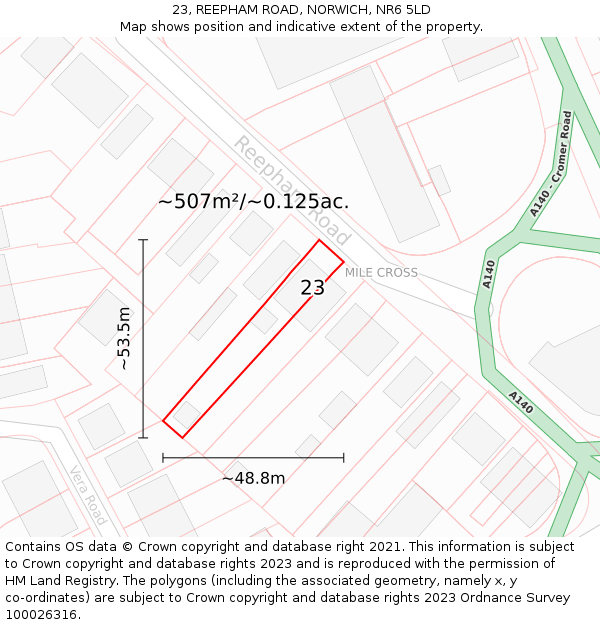 23, REEPHAM ROAD, NORWICH, NR6 5LD: Plot and title map