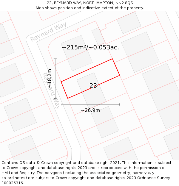 23, REYNARD WAY, NORTHAMPTON, NN2 8QS: Plot and title map