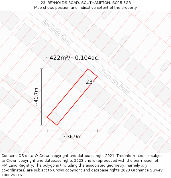 23, REYNOLDS ROAD, SOUTHAMPTON, SO15 5GR: Plot and title map