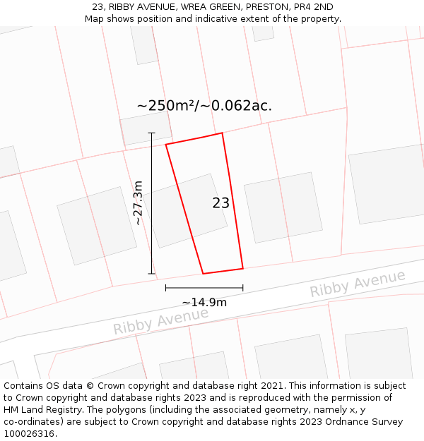 23, RIBBY AVENUE, WREA GREEN, PRESTON, PR4 2ND: Plot and title map