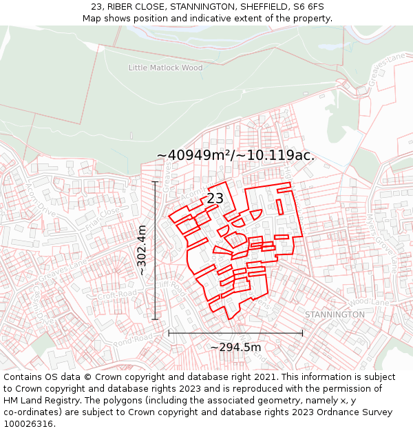 23, RIBER CLOSE, STANNINGTON, SHEFFIELD, S6 6FS: Plot and title map