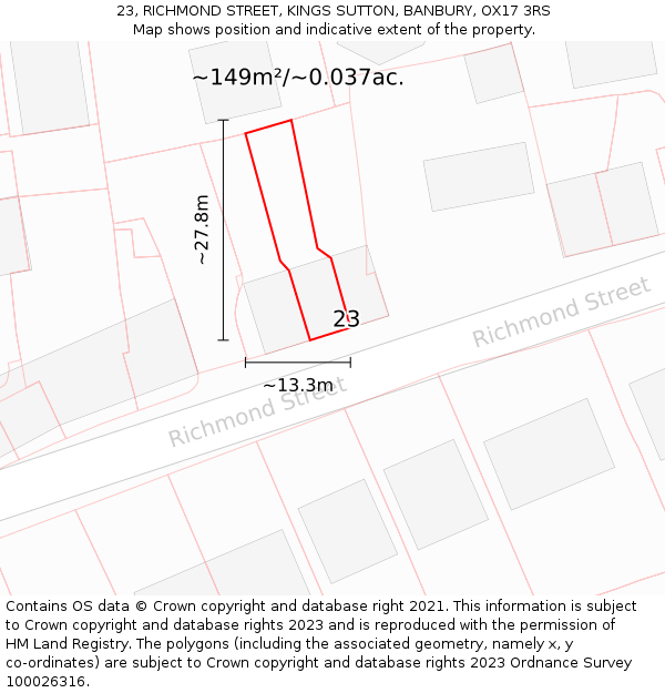 23, RICHMOND STREET, KINGS SUTTON, BANBURY, OX17 3RS: Plot and title map