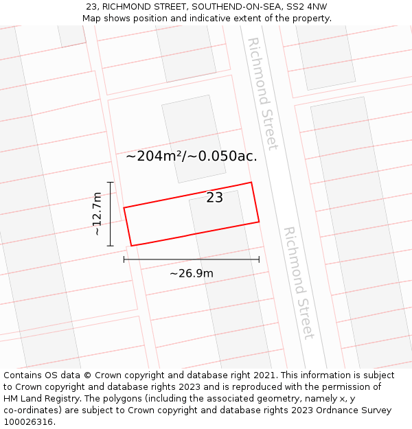 23, RICHMOND STREET, SOUTHEND-ON-SEA, SS2 4NW: Plot and title map