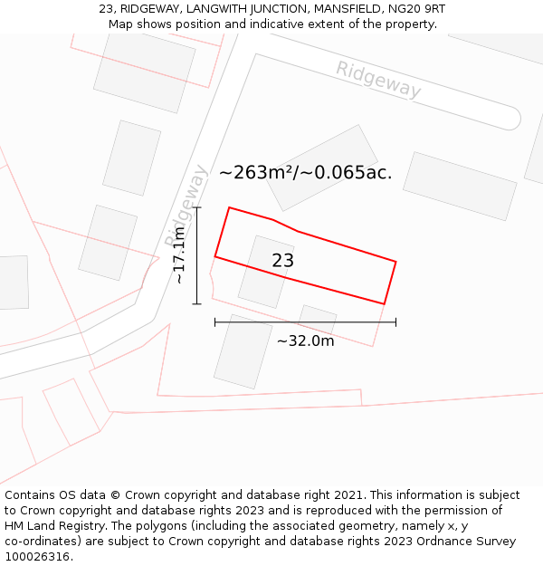 23, RIDGEWAY, LANGWITH JUNCTION, MANSFIELD, NG20 9RT: Plot and title map