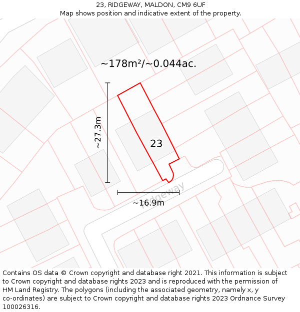 23, RIDGEWAY, MALDON, CM9 6UF: Plot and title map