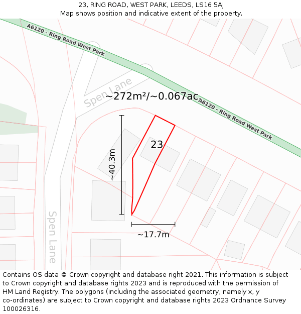 23, RING ROAD, WEST PARK, LEEDS, LS16 5AJ: Plot and title map