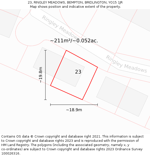 23, RINGLEY MEADOWS, BEMPTON, BRIDLINGTON, YO15 1JR: Plot and title map
