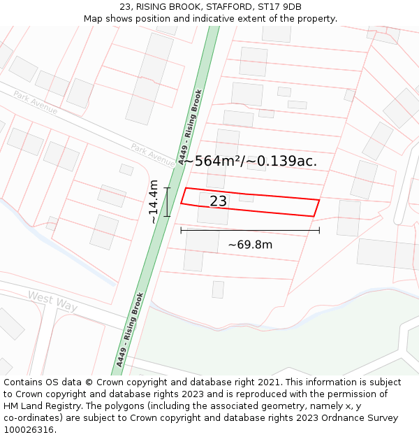 23, RISING BROOK, STAFFORD, ST17 9DB: Plot and title map