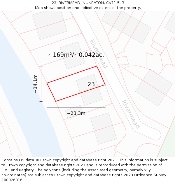23, RIVERMEAD, NUNEATON, CV11 5LB: Plot and title map