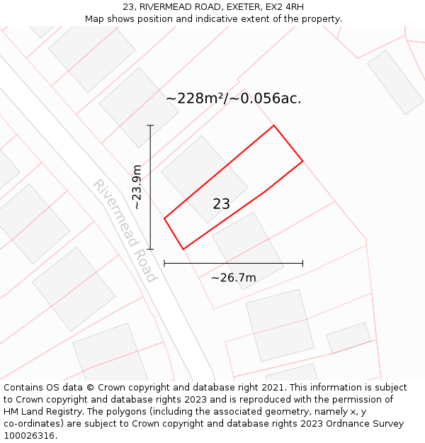 23, RIVERMEAD ROAD, EXETER, EX2 4RH: Plot and title map