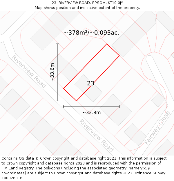23, RIVERVIEW ROAD, EPSOM, KT19 0JY: Plot and title map