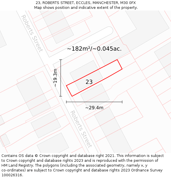 23, ROBERTS STREET, ECCLES, MANCHESTER, M30 0FX: Plot and title map