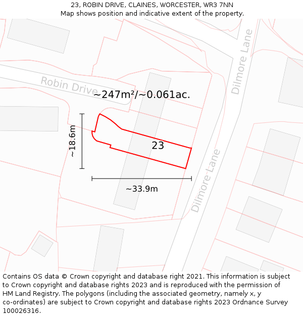 23, ROBIN DRIVE, CLAINES, WORCESTER, WR3 7NN: Plot and title map
