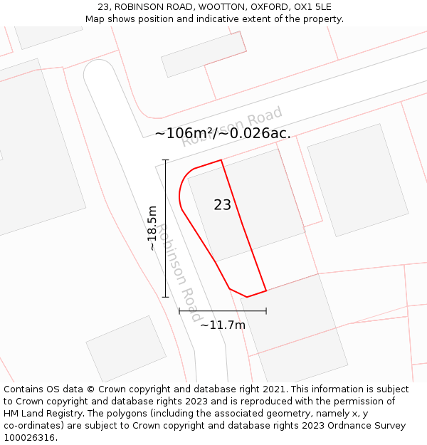 23, ROBINSON ROAD, WOOTTON, OXFORD, OX1 5LE: Plot and title map