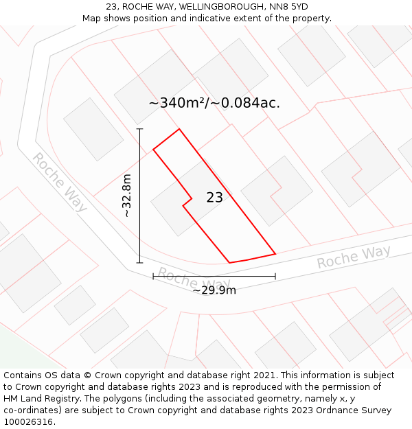 23, ROCHE WAY, WELLINGBOROUGH, NN8 5YD: Plot and title map