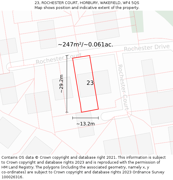 23, ROCHESTER COURT, HORBURY, WAKEFIELD, WF4 5QS: Plot and title map