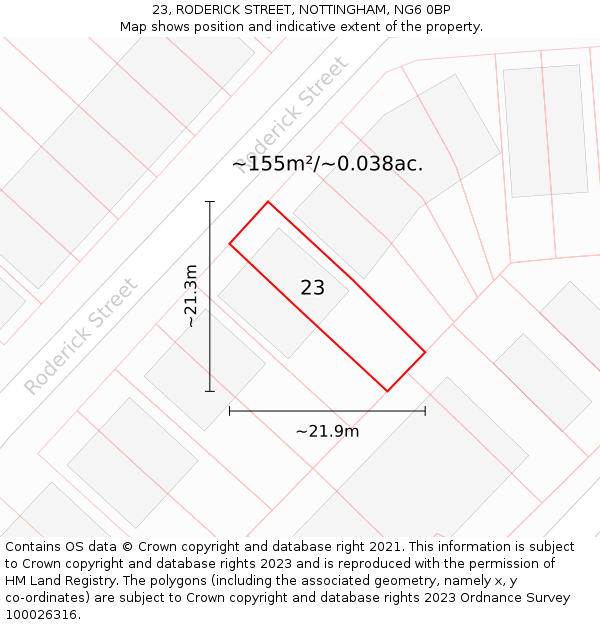 23, RODERICK STREET, NOTTINGHAM, NG6 0BP: Plot and title map