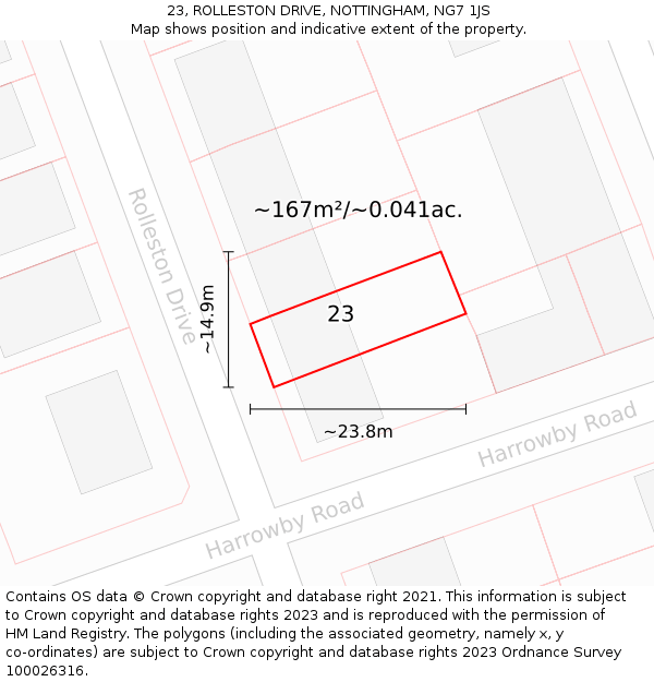 23, ROLLESTON DRIVE, NOTTINGHAM, NG7 1JS: Plot and title map
