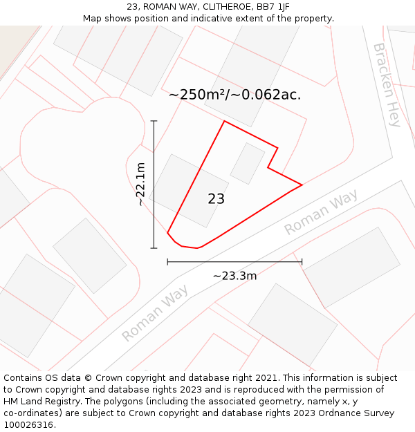 23, ROMAN WAY, CLITHEROE, BB7 1JF: Plot and title map